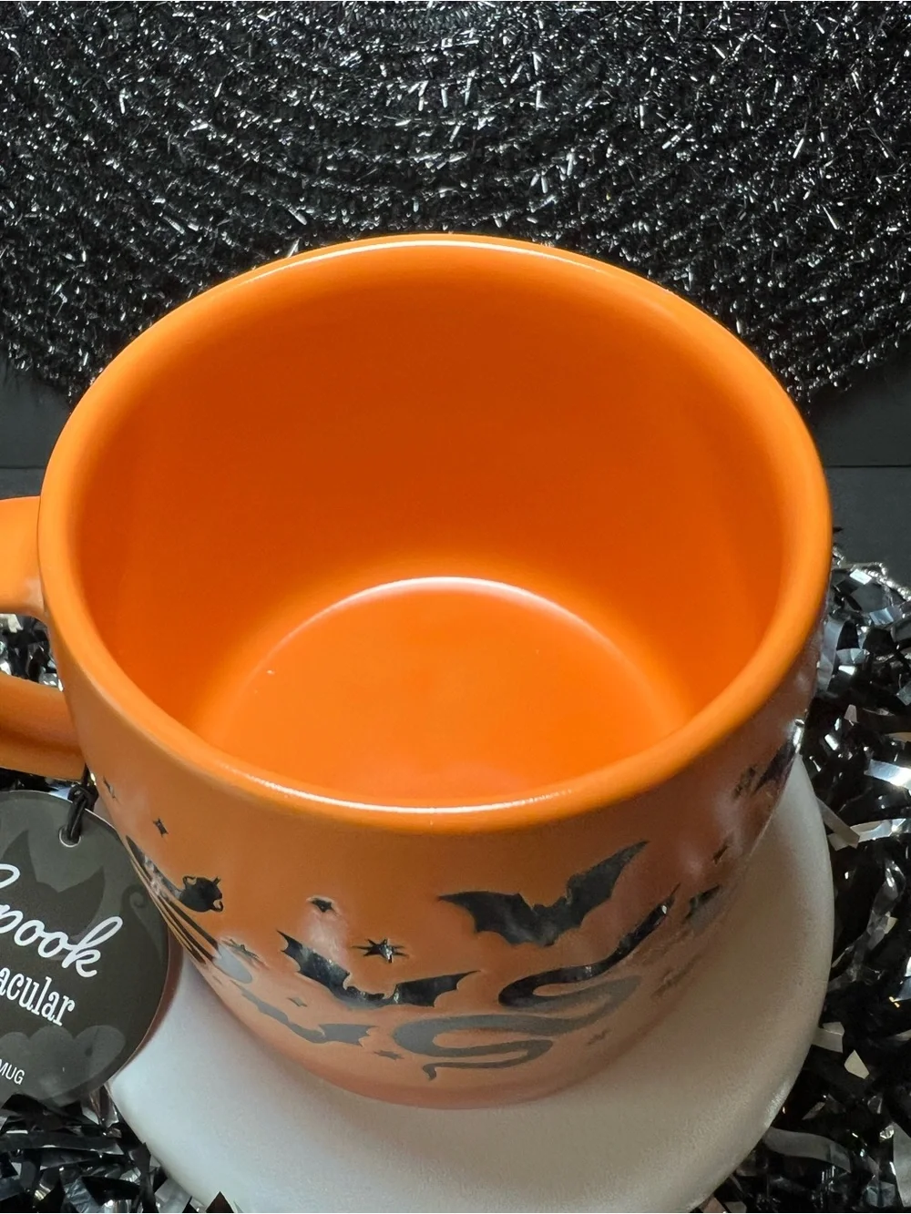 Halloween Orange Stoneware Mug with Black Bats & Snakes Large